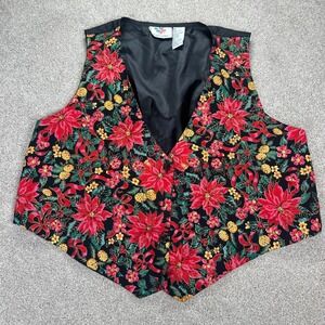 Nutcracker Womens Christmas Poinsettia Vest Holiday Party Button Sleeveless XL